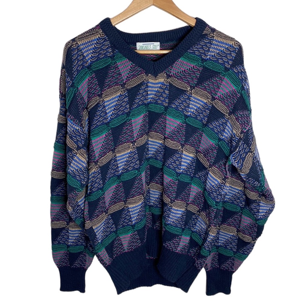 Sansabelt Golf vintage geometrical textured knit gold sweater